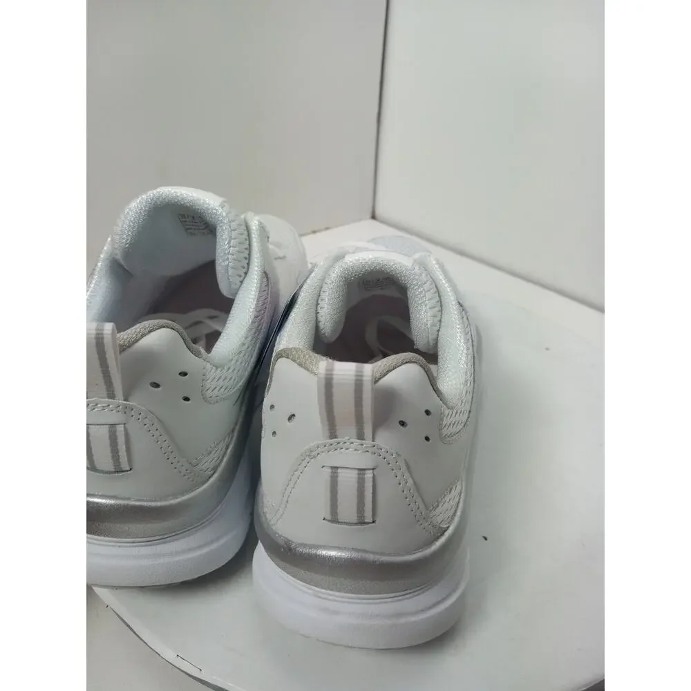 Skechers D'Lux Walker Infinite Motion White Silver Mesh Lace Shoes Womens Sz 11